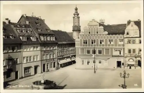Ak Weimar in Thüringen, Markt, Brunnen, Weinhandlung, Kirchturm