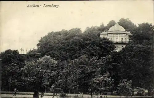 Ak Aachen, Lousberg, Parklandschaft,  Architektur, Bäume, Menschen im Vordergrund