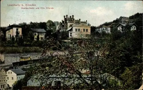 Ak Dresden Loschwitz, Loschwitz b.  Drahtseilbahn, Villa Orlando