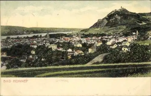 Ak Bad Honnef am Rhein, Farbige Ansicht von  Berg, Häuser, Rhein