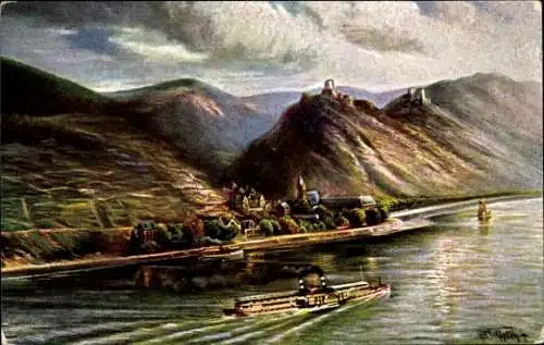 Künstler Ak Bornhofen am Rhein, Die feindlichen Brüder, Burg Sternberg, Liebenstein