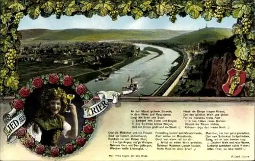 Ak Trier an der Mosel, Panorama, Lied auf Trier