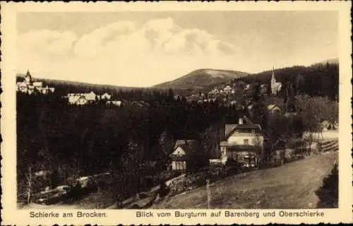 Ak Schierke Wernigerode im Harz, Blick vom Burgturm, Barenberg, Oberschierke, Landschaft