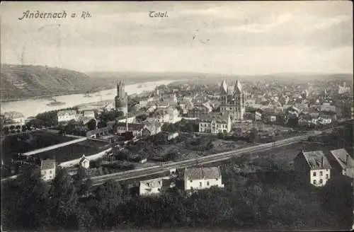 Ak Andernach am Rhein, Stadtansicht, Rhein, Häuser, Fluss, Turm