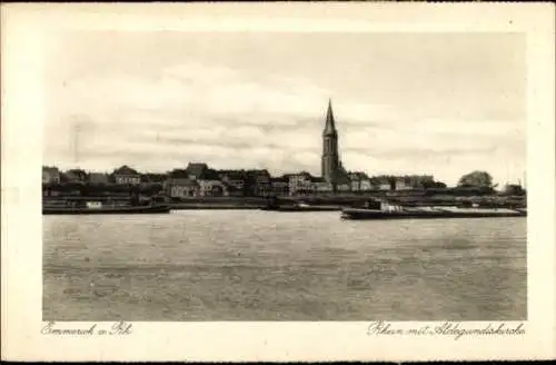 Ak Hoch Elten Emmerich am Rhein, Schwarz-Weiß Foto, Rhein, Aldegundiskirche, Stadtansicht, Hafen