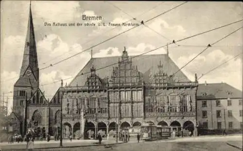 Ak Hansestadt Bremen, Rathaus, Schiefer Kirchturm