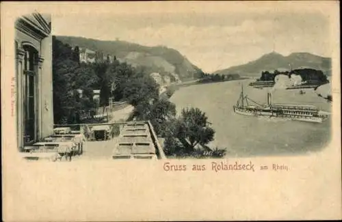 Ak Rolandseck Remagen im Kreis Ahrweiler, Gesamtansicht, Dampfer