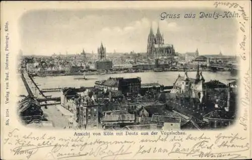 Ak Deutz Köln am Rhein, Stadtansicht Köln mit Deutz aus der Vogelschau, Gruß aus Deutz-Köln