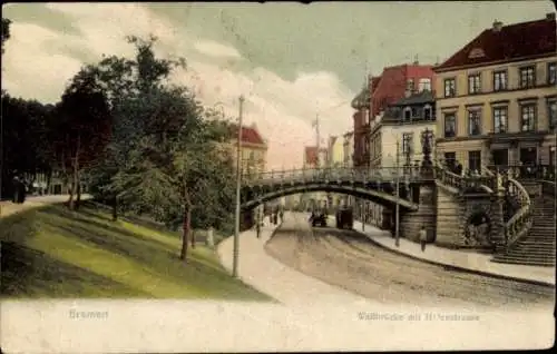 Ak Hansestadt Bremen, Brücke, H-fenstraße, Stadtansicht, Grünflächen,  Gebäude