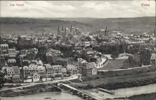 Ak Trier an der Mosel, Panoramablick auf  Mosel,  Architektur, Flussufer