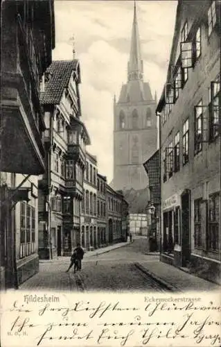 Ak Hildesheim in Niedersachsen, Eckemeckerstraße, Stadtszene, Kirche im Hintergrund