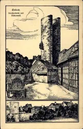 Ak Einbeck in Niedersachsen, Einbeck: Storchenturm, Bäckerwell, alte Gebäude, Landschaft