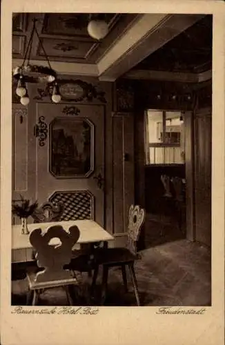 Ak Freudenstadt im Schwarzwald, Gemütlicher Raum, Bauernstube, Hotel Dost, Möbel, Blumen, Holzver