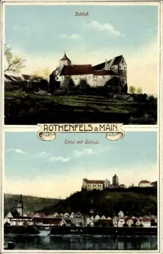Ak Rothenfels am Main Unterfranken, Schloss, Rothenfels, Landschaft mit Wasser, Gebirge