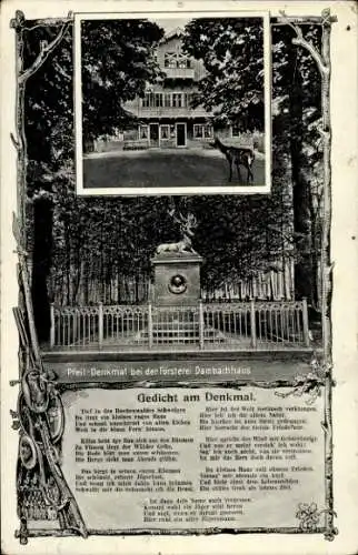 Ak Thale im Harz, Pfeil Denkmal, Gedicht, Hirsch, Dambachhaus