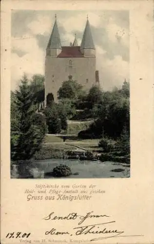 Ak Königslutter am Elm, Stiftskirche, Garten, Heil- und Pflege-Anstalt, Gruss aus Königslutter