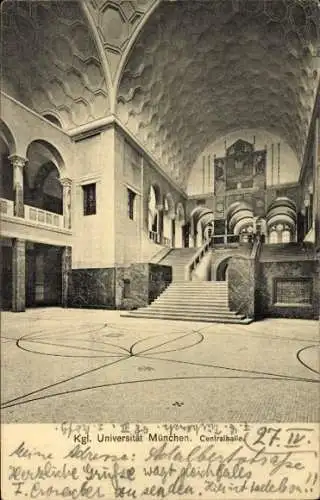 Ak München Bayern, Kgl. Universität  Centralhalle, Innenansicht, r Stil