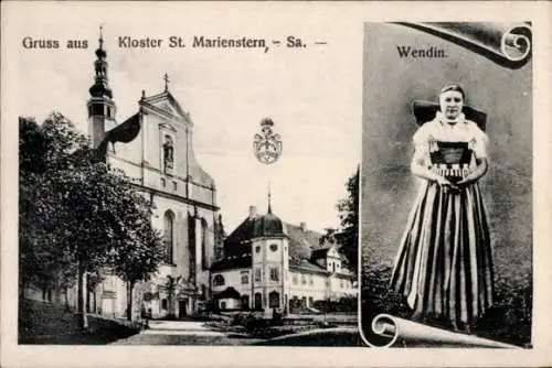 Ak Panschwitz Kuckau Oberlausitz, Kloster St. Marienstern,  Wendin in Tracht