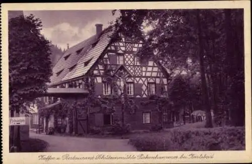Ak Karlovy Vary Karlsbad Stadt, Kaffee und Restaurant Schützenmühle Pirkenhammer