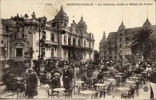 Ak Monte Carlo Monaco,  Casino, Café, Hôtel de Paris, zahlreiche Gäste, Sonnenterrasse
