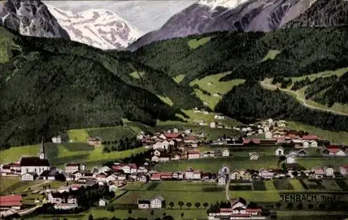 Ak Jenbach in Tirol, Berglandschaft, kleine Stadt, Kirche, alpine Architektur
