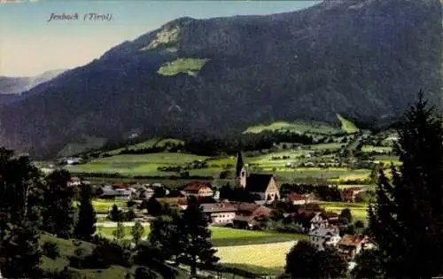 Ak Jenbach in Tirol, Landschaft, Kirche, Dorfansicht