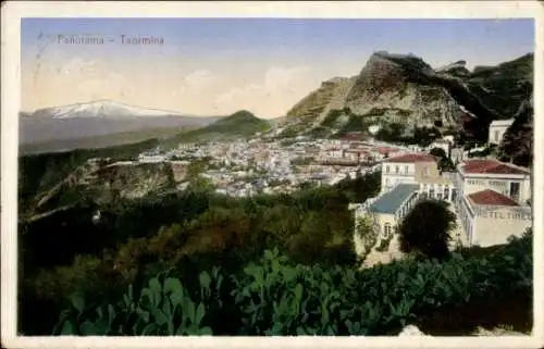Ak Taormina Sicilia, Blick auf  Panorama, Hotel Tihied, Hotel Timeo