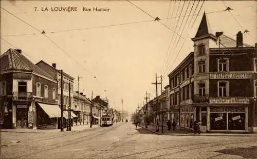 Ak La Louvière Wallonien Hennegau, Rue Hamoir, Au Drapeau Americain, Vetements