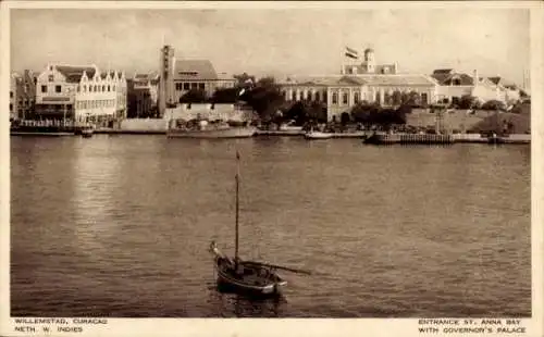 Ak Willemstad Curaçao, Entrance St. Anna Bay, Governor's Palace, Hafeneinfahrt