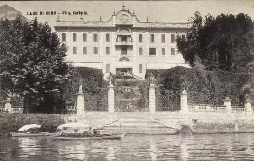 Ak Bellagio Lago di Como Lombardia, Villa Carlotta, Lago di Como,  Villa, Boot im Wasser
