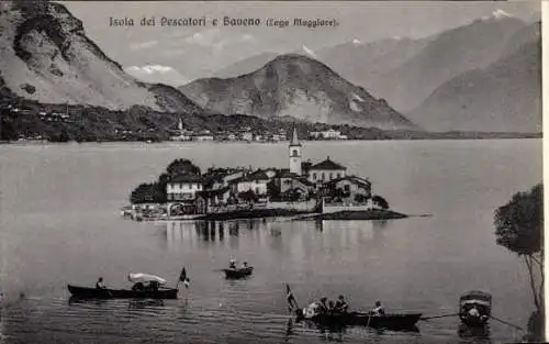 Ak Baveno Lago Maggiore Piemonte Italien, Isola dei Pescatori, schöner Seeblick, Berge im Hinterg