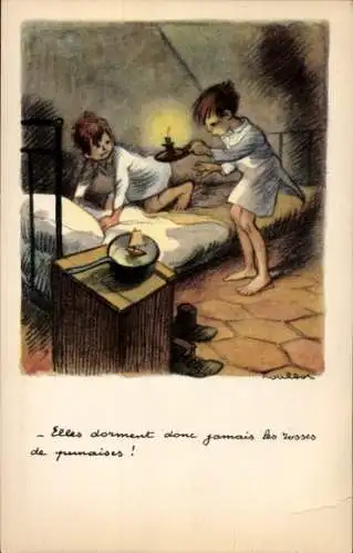 Künstler Ak Poulbot, Francisque, Sie schlafen daher nie, Wanzen