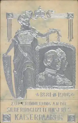 Präge Ak Silberhochzeit, Kaiser Wilhelm II., Kaiserin Auguste