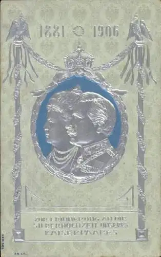 Präge Ak Silberhochzeit, Kaiser Wilhelm II., Kaiserin Auguste
