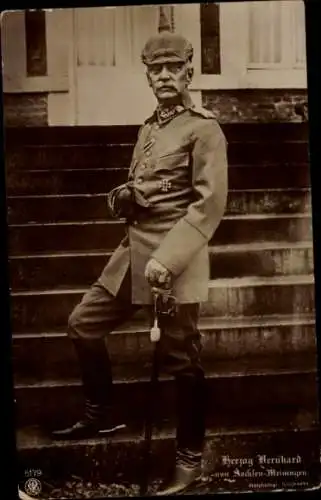 Ak Herzog Bernhard III. von Sachsen-Meiningen im Felde, Standportrait
