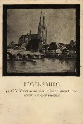 Ak Regensburg an der Donau Oberpfalz, Gesamtansicht, CV-Versammlung 1920