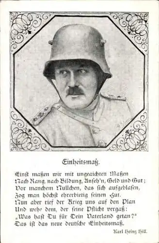 Ak Gedicht Einheitsmaß von Karl Heinz Hill, Soldat-Porträt