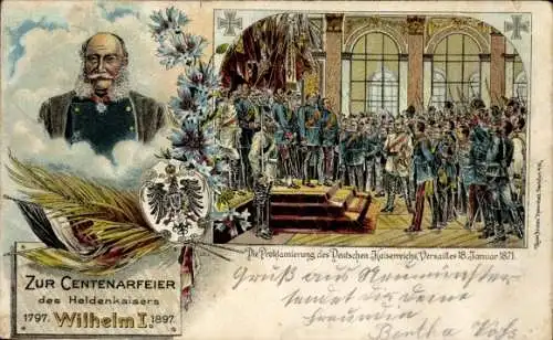 Litho Proklamierung des Deutsches Kaiserreichs, Versailles 1871, Kaiser Wilhelm I.