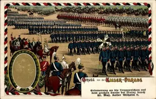 Ak Kaiser-Parade, Sande bei Mainz, Deutsche Soldaten, Kaiser Wilhelm II.