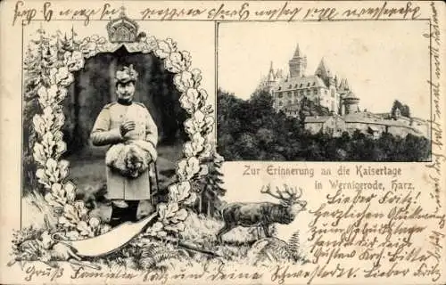 Ak Wernigerode im Harz, Kaisertage, Kaiser Wilhelm II., Hirsch