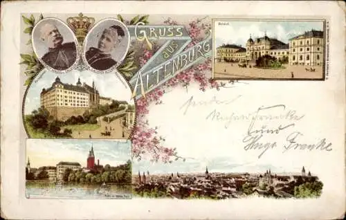 Litho Altenburg in Thüringen, Schloss, Stadtansicht, Herzog Ernst I, Herzogin Agnes
