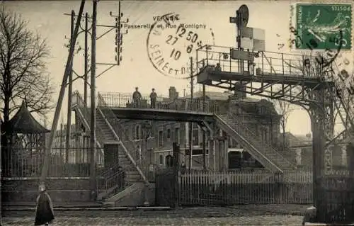 Ak Vernon Eure, Passerelle und Rue Montigny, alte Architektur, Straßenansicht
