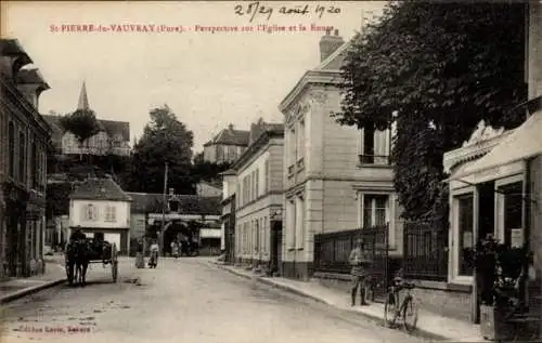 CPA Saint-Étienne du Vauvray Eure, Perspective sur l'Eglise et la Rouge
