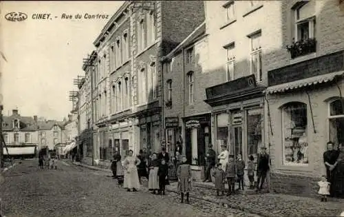 Ak Ciney Wallonien Namur,  Rue du Condroz,  Gebäude, Kinder auf der Straße, alte Stadtansicht