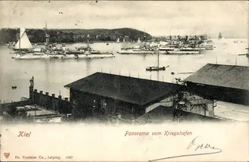 Ak Kiel, Panorama vom Kriegshafen, Schiffe, Hafenansicht, Gebäude