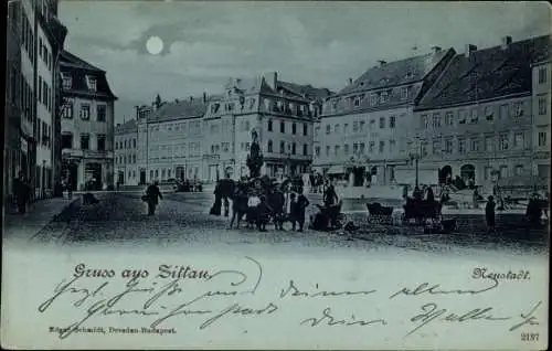 Mondschein Ak Zittau in der Oberlausitz, Neustadt, Sächsischer Hof