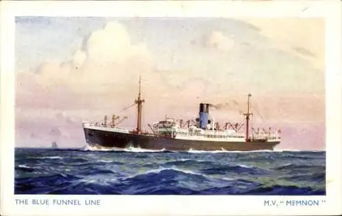 Künstler Ak MV Memnon, Blue Funnel Line