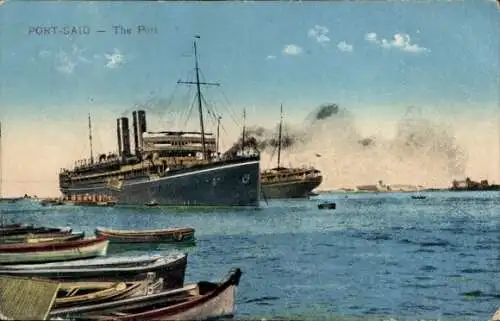 Ak Port Said Ägypten, Hafen, Schiff