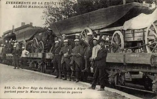 CPA Cie du 2eme Régt du Génie en Garnison a Alger partant pour le Maroc avec le matériel de guerre