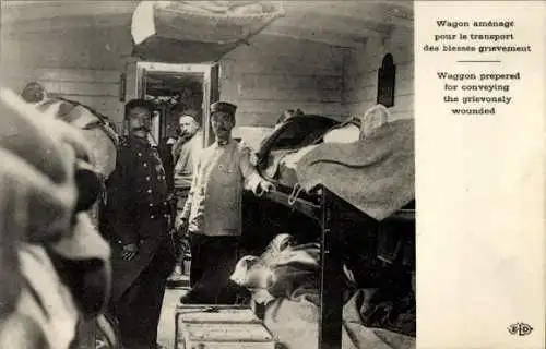 Ak Wagon amenage pour le transport des blesses grievement, französischer Lazarettzug